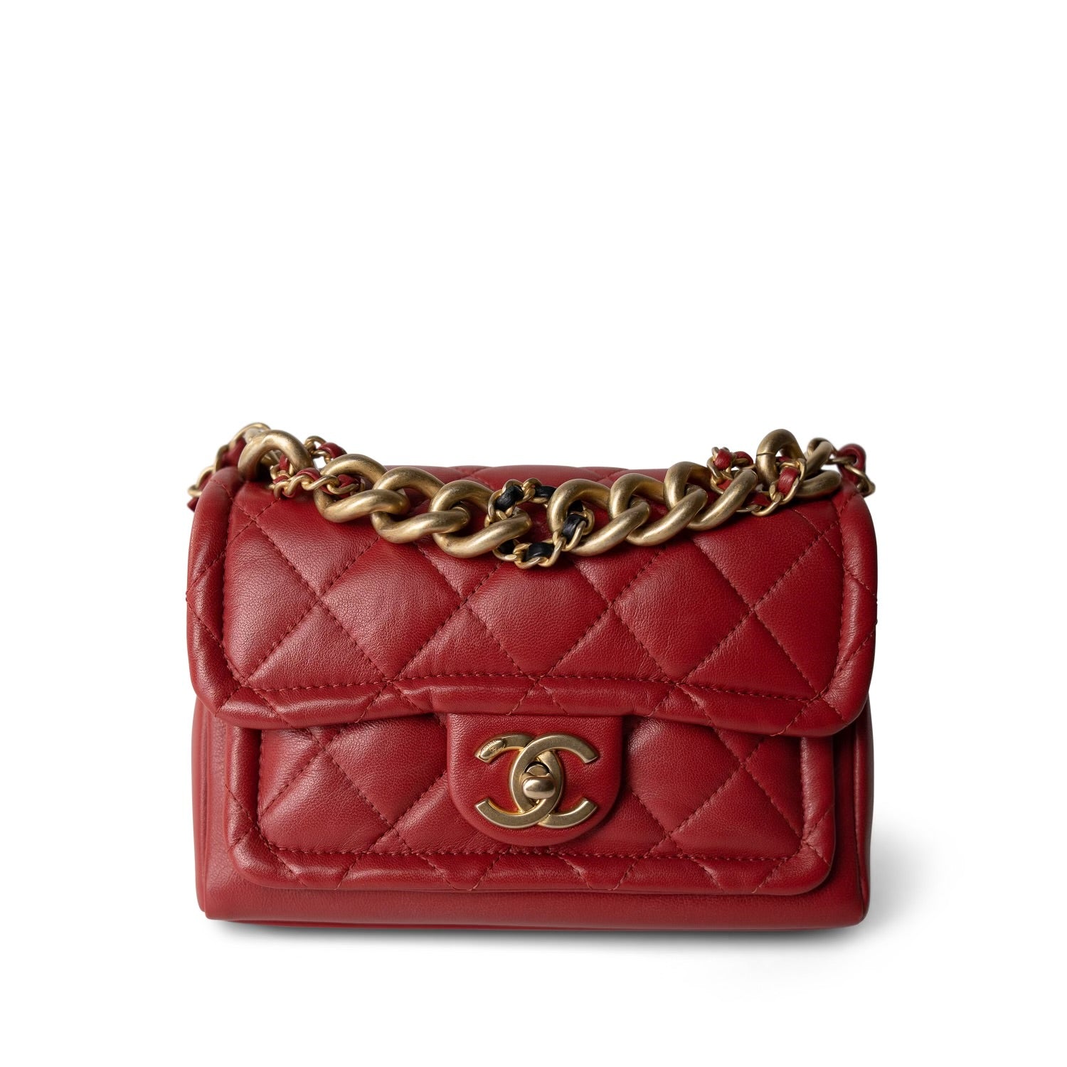 Red Lambskin Quilted Single Flap Chain Leather Link Bag