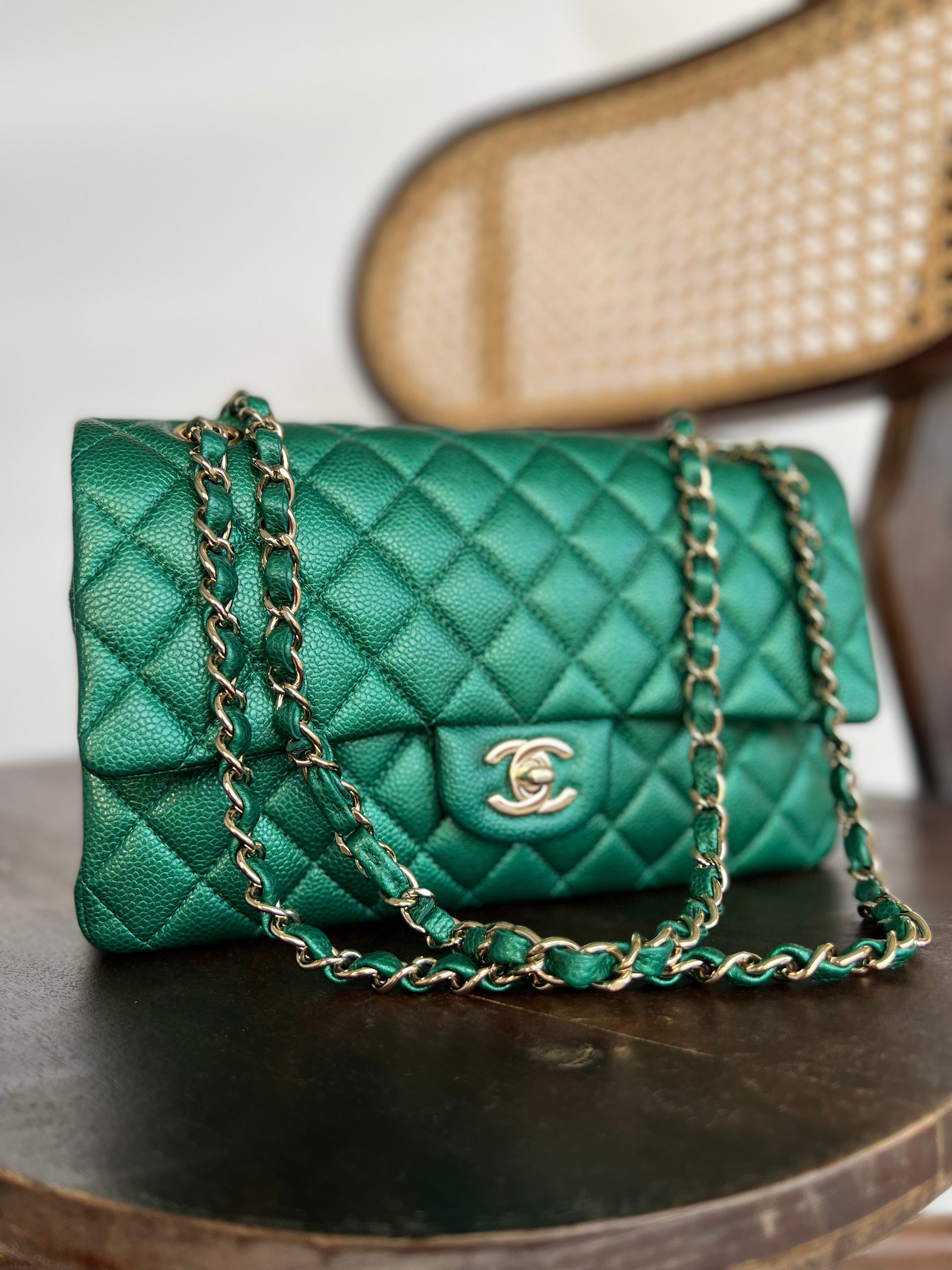 Buy 18S Emerald Green Caviar Quilted Classic Flap Medium Light Gold Hardware REDELUXE