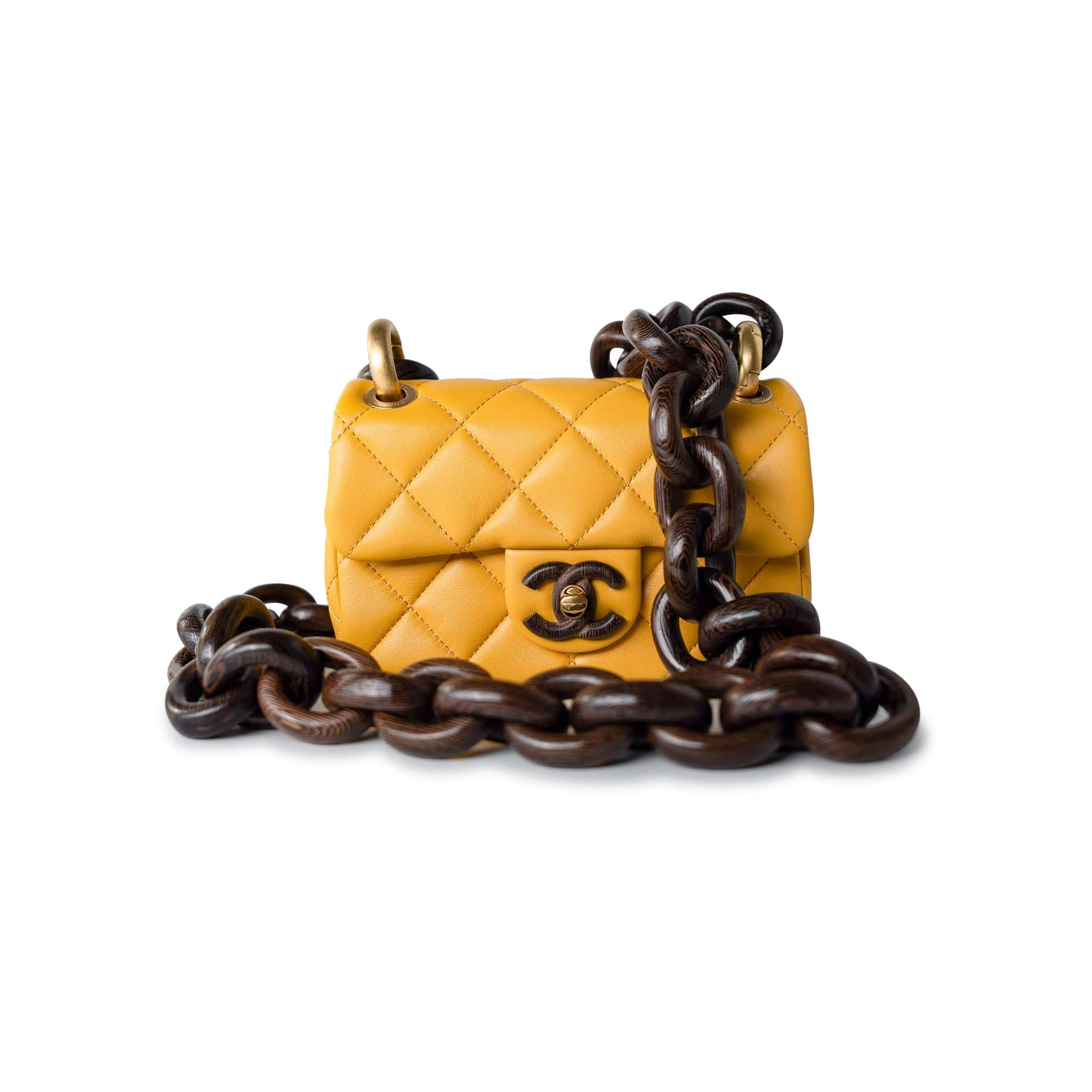 23A Mini Yellow Lambskin Quilted and Weng Wood Flap Bag – REDELUXE