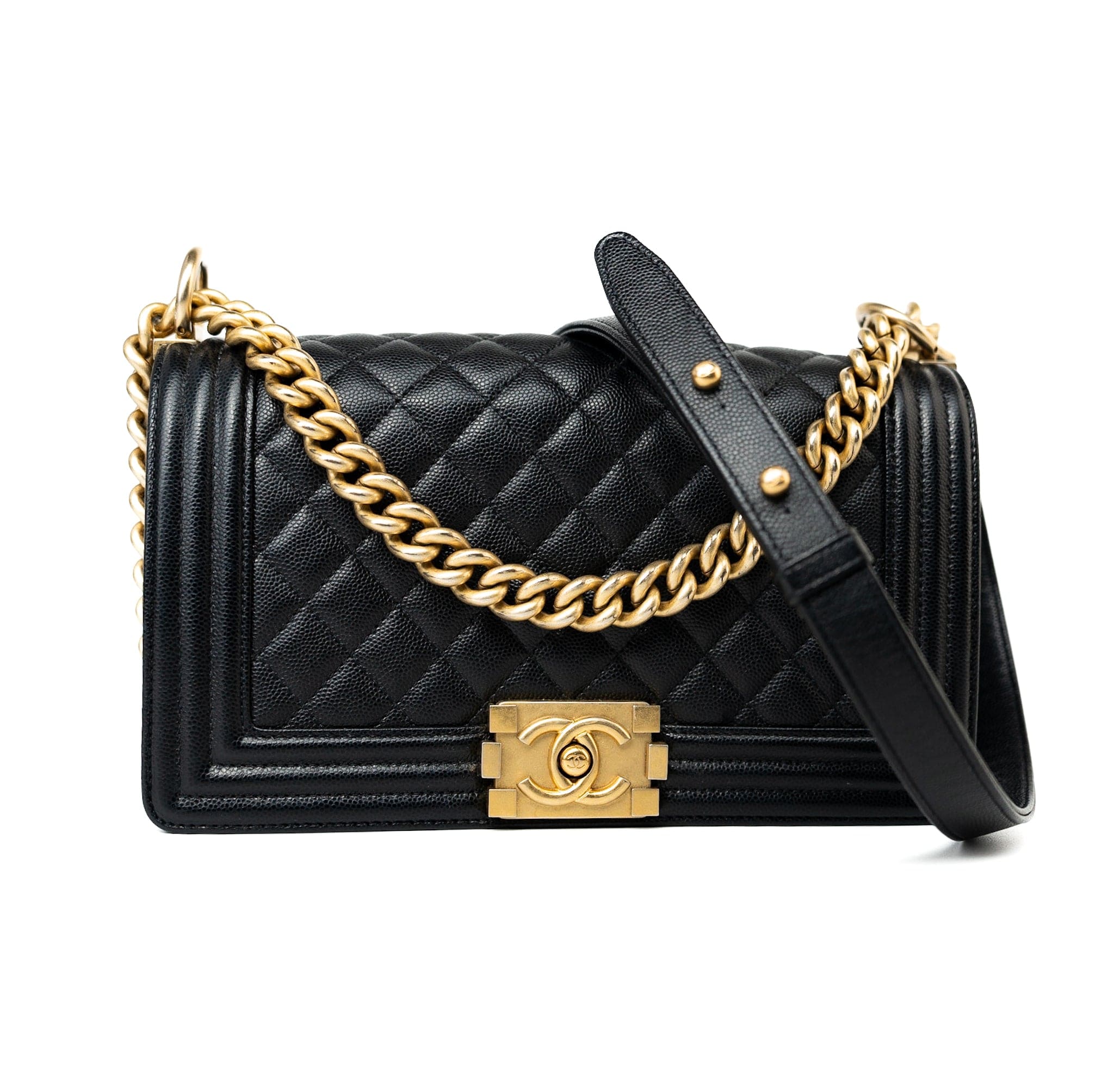 Chanel boy black caviar gold hardware hot sale