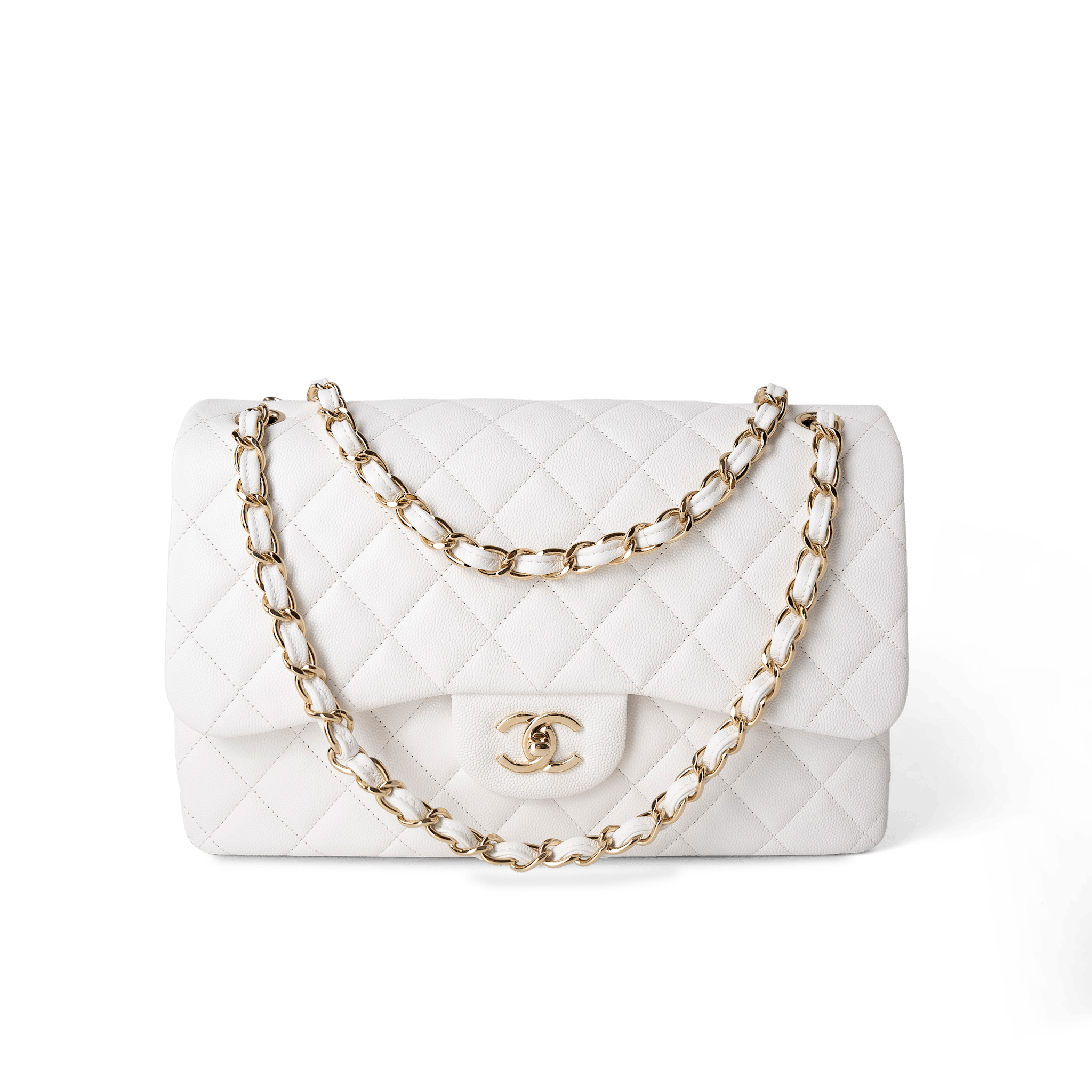 Chanel jumbo white caviar sale