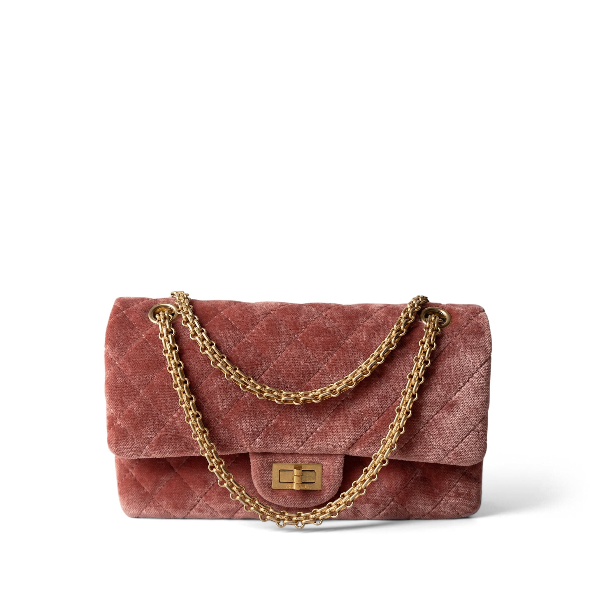 Pink/Rose Velvet Quilted Reissue 2.55 Flap 225 Aged Gold Hardware