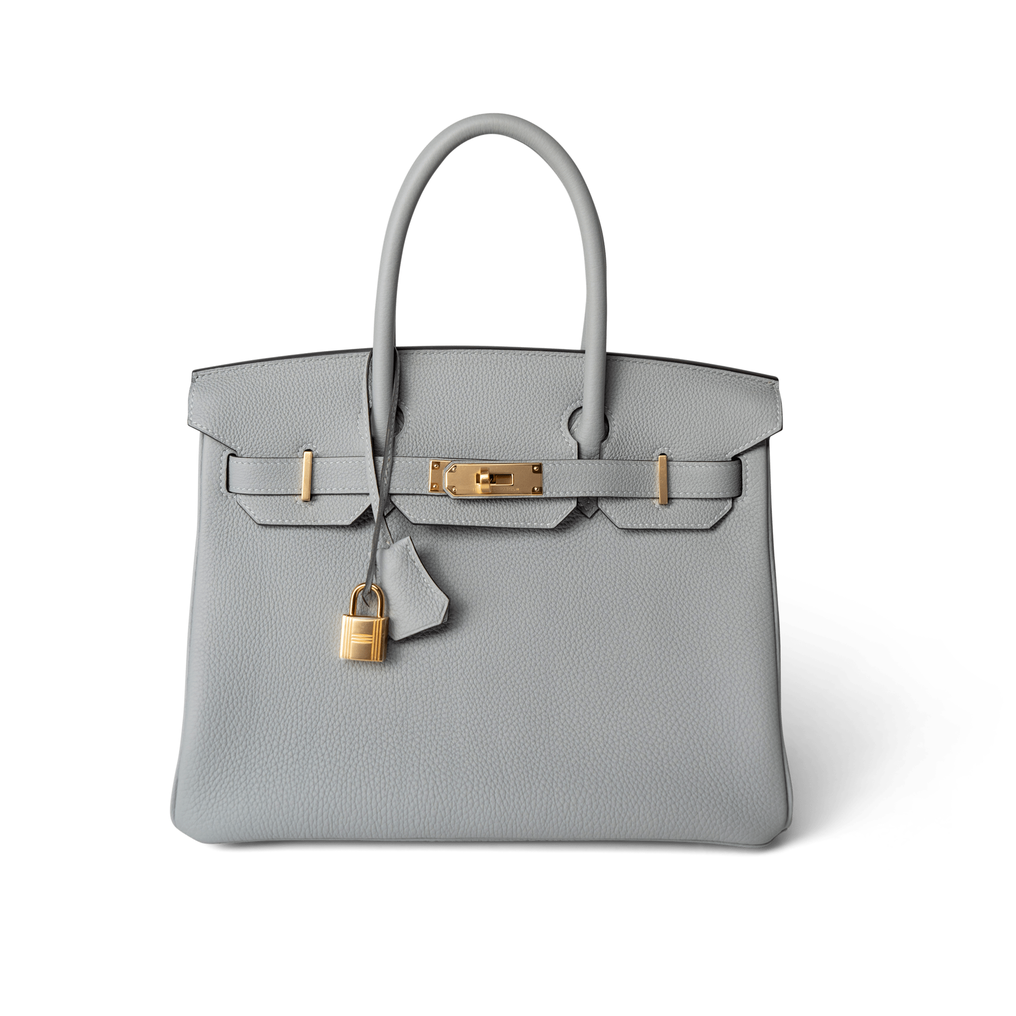 Hermes Birkin 30 Togo Blue Glacier Gold Plated T Stamp REDELUXE