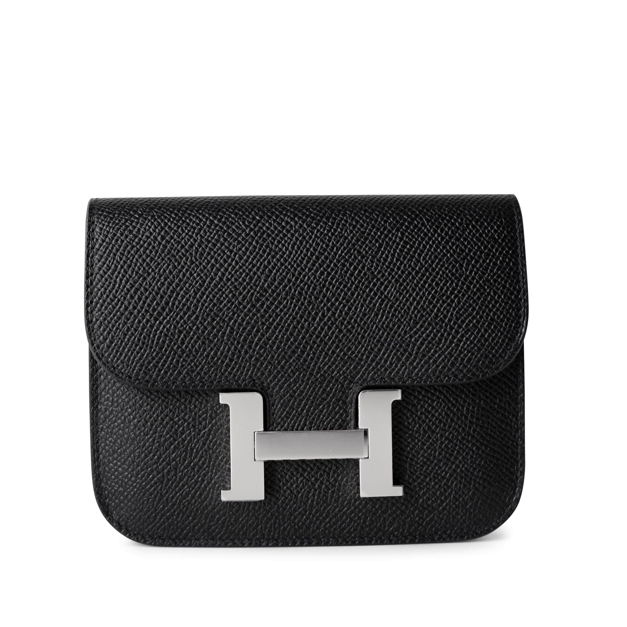 Black Epsom Constance Slim Wallet Palladium Hardware REDELUXE