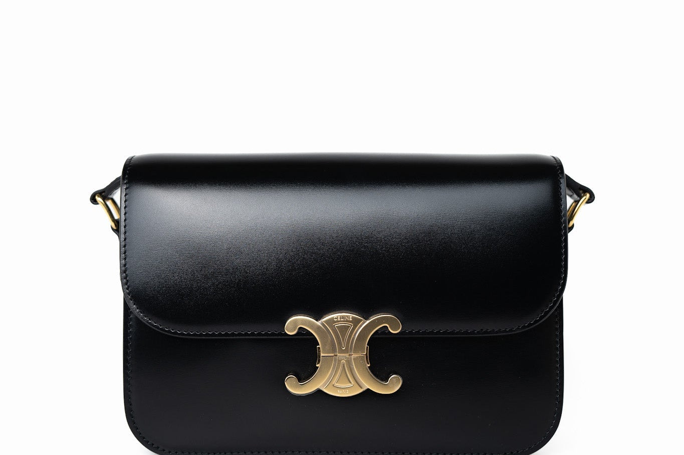 Celine Handbag Celine Triomph Black Shiny Calfskin Bag - Redeluxe