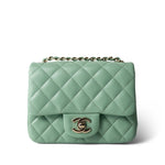 CHANEL 21C Green Lambskin Quilted Mini Square Flap Light Gold Hardware - Redeluxe