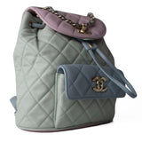 CHANEL Backpack 20C Duma Goatskin Quilted Drawstring Backpack Green Blue Pink - Redeluxe