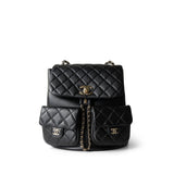 CHANEL Backpack Black 23A Black Lambskin Quilted Duma Back Pack Light Gold Hardware - Redeluxe