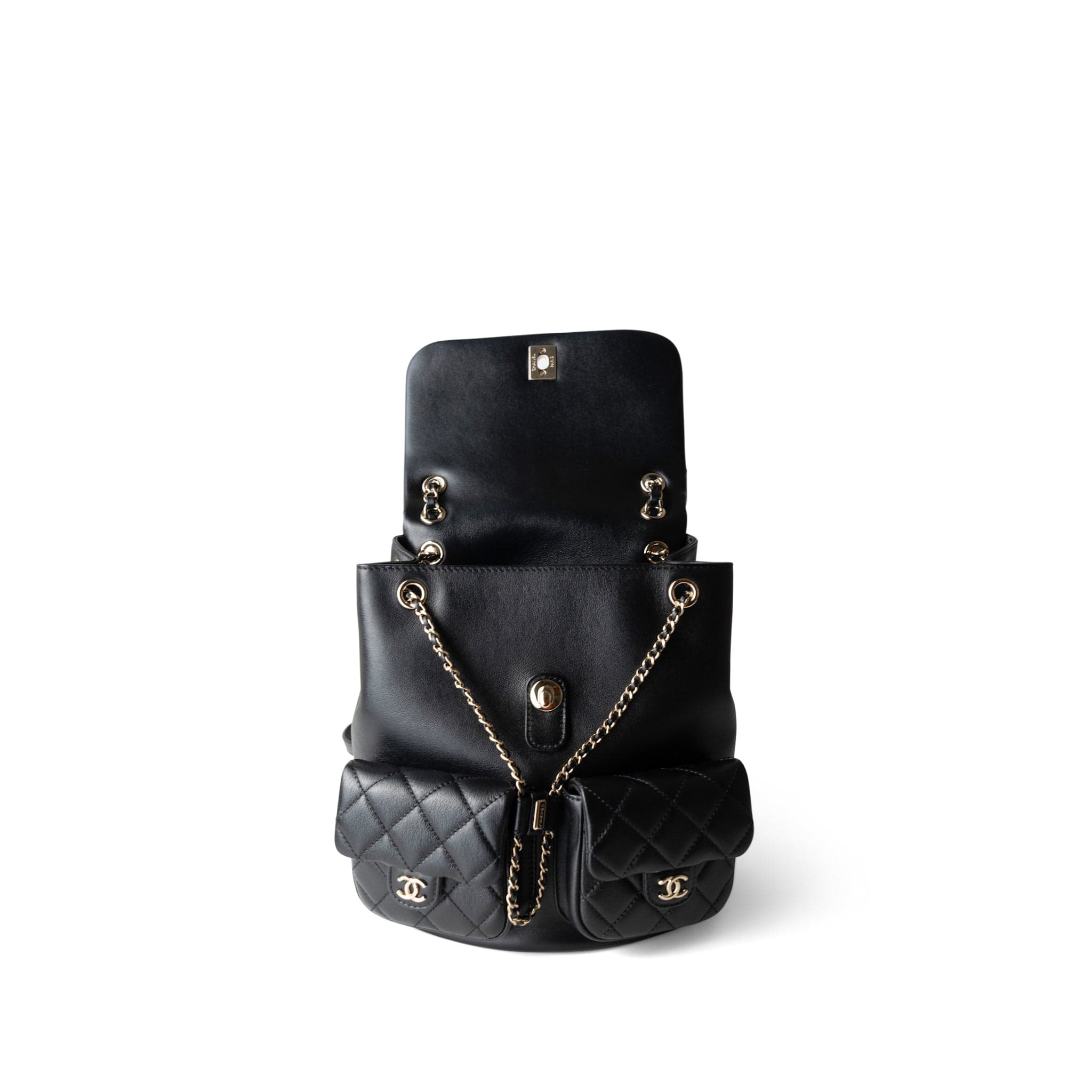 CHANEL Backpack Black 23A Black Lambskin Quilted Duma Back Pack Light Gold Hardware - Redeluxe