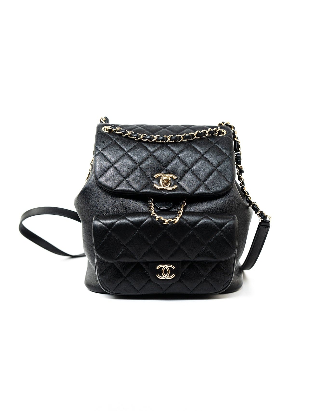 CHANEL Backpack Duma Backpack Large Black Lambskin Quilted - Redeluxe