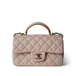 CHANEL Beige 22C Light Beige / Beige Lambskin Quilted Mini Top Handle Light Gold Hardware - Redeluxe