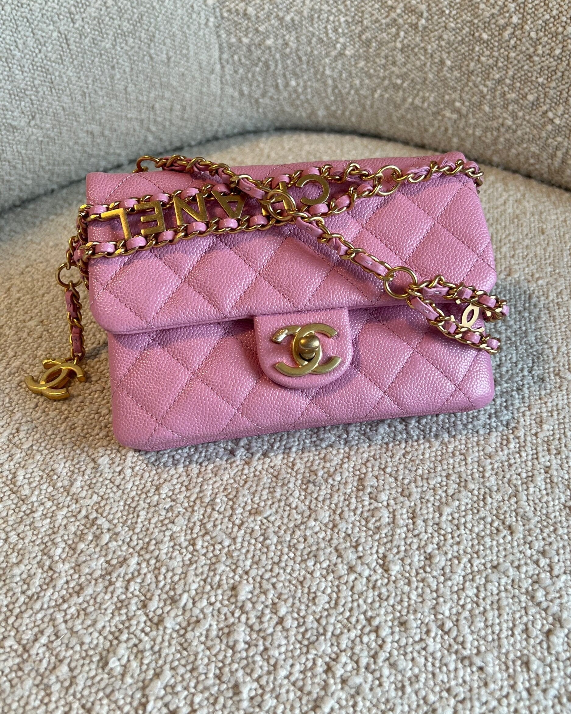 CHANEL Belt Bag 22S Dark Pink Caviar Quilted Belt Bag AGHW - Redeluxe