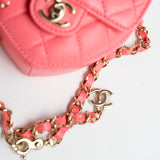 CHANEL Belt Bag Pink 22S CC In Love Heart Zipped Pink Lambskin Quilted Belt Bag LGHW - Redeluxe