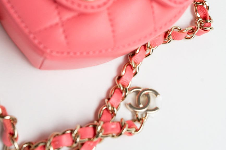 CHANEL Belt Bag Pink 22S CC In Love Heart Zipped Pink Lambskin Quilted Belt Bag LGHW - Redeluxe