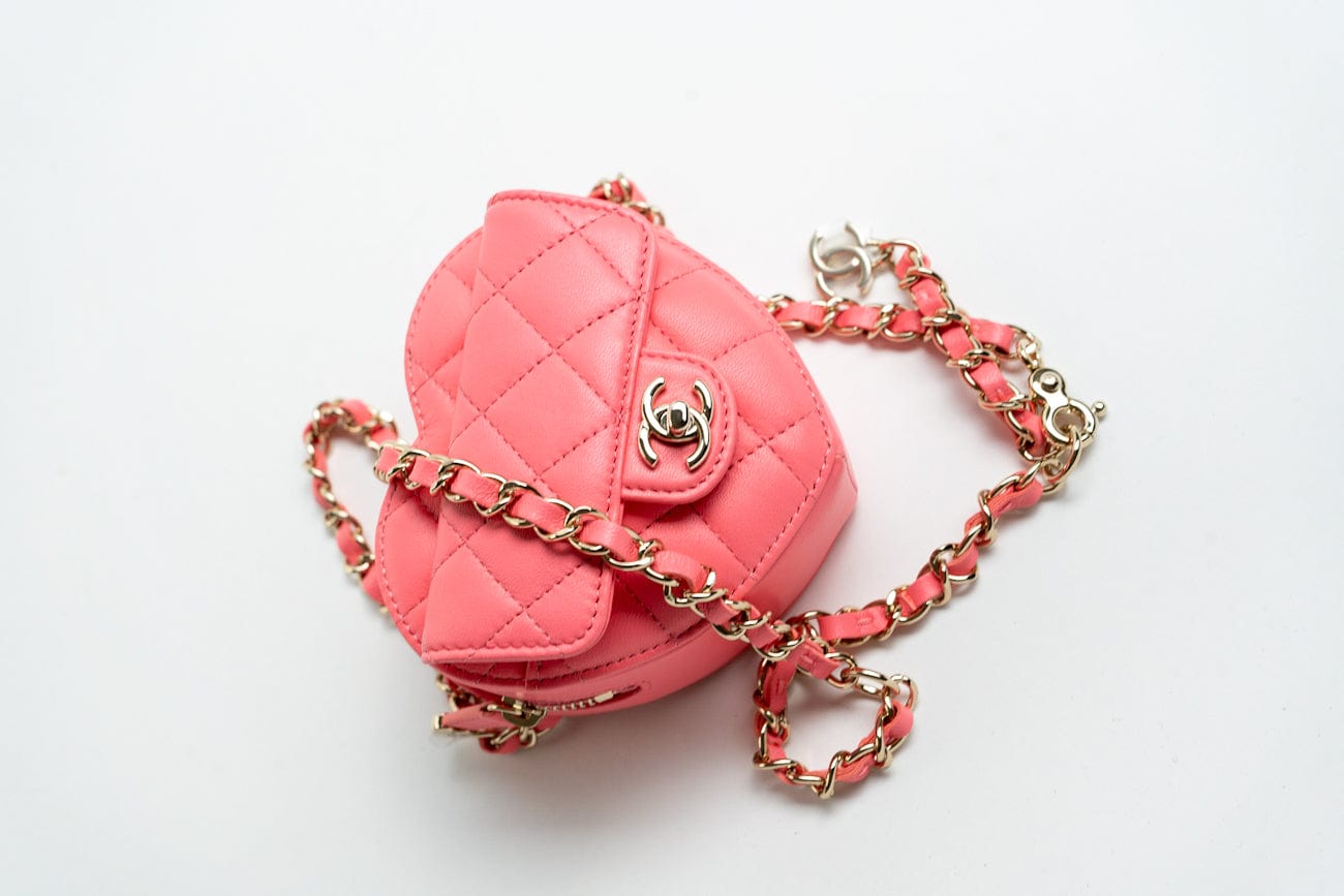 CHANEL Belt Bag Pink 22S CC In Love Heart Zipped Pink Lambskin Quilted Belt Bag LGHW - Redeluxe