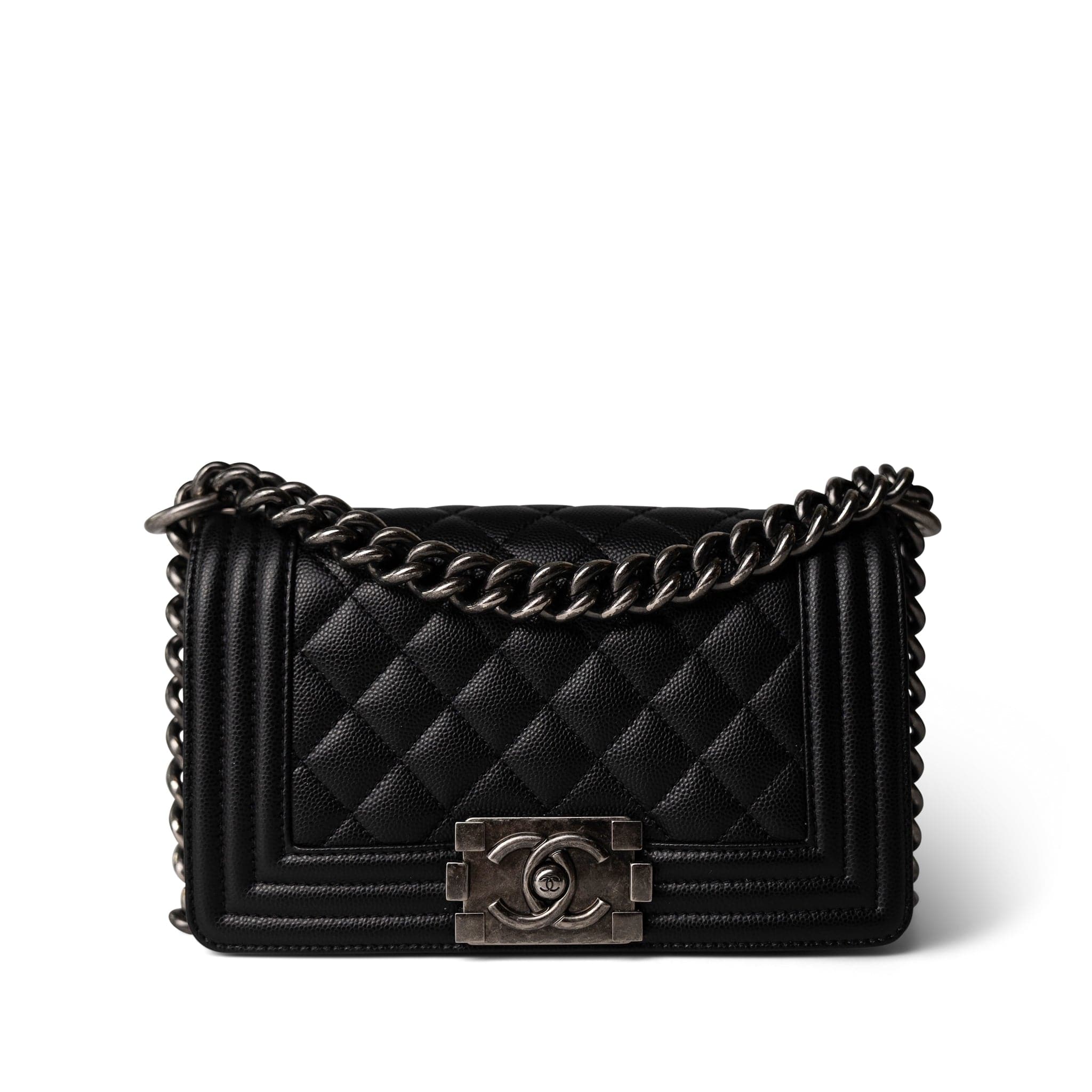 CHANEL Black Black Caviar Quilted Le Boy Bag Small Ruthenium Hardware - Redeluxe