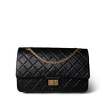 CHANEL Black Black Crumpled Calfskin Quilted Reissue 2.55 227 Aged Gold Hardware - Redeluxe