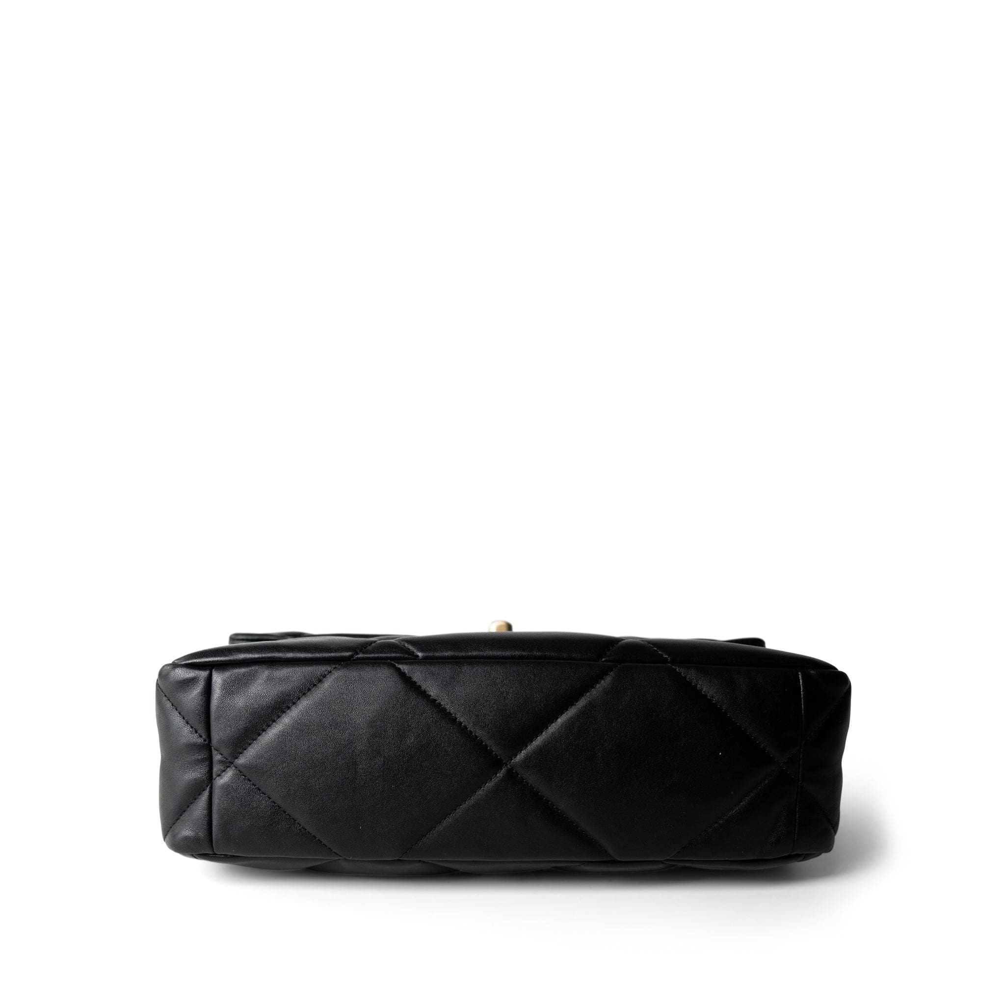 CHANEL Black Black Lambskin Quilted 19 Flap Large Aged Gold Hardware - Redeluxe