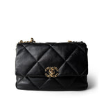 CHANEL Black Black Lambskin Quilted 19 Flap Large Aged Gold Hardware - Redeluxe