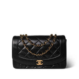 CHANEL Black Diana Flap Black Lambskin Quilted Medium Gold Hardware - Redeluxe