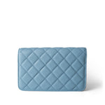 CHANEL Blue 22S Light Blue Caviar Quilted Wallet on Chain - Redeluxe