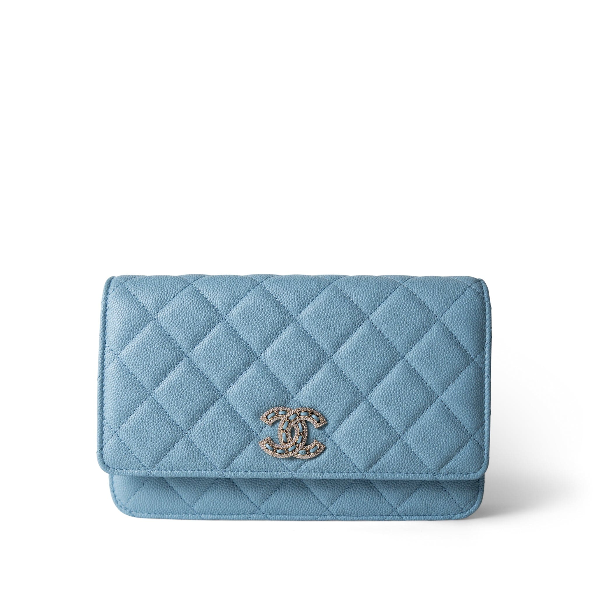 CHANEL Blue 22S Light Blue Caviar Quilted Wallet on Chain - Redeluxe