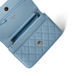 CHANEL Blue 22S Light Blue Caviar Quilted Wallet on Chain - Redeluxe