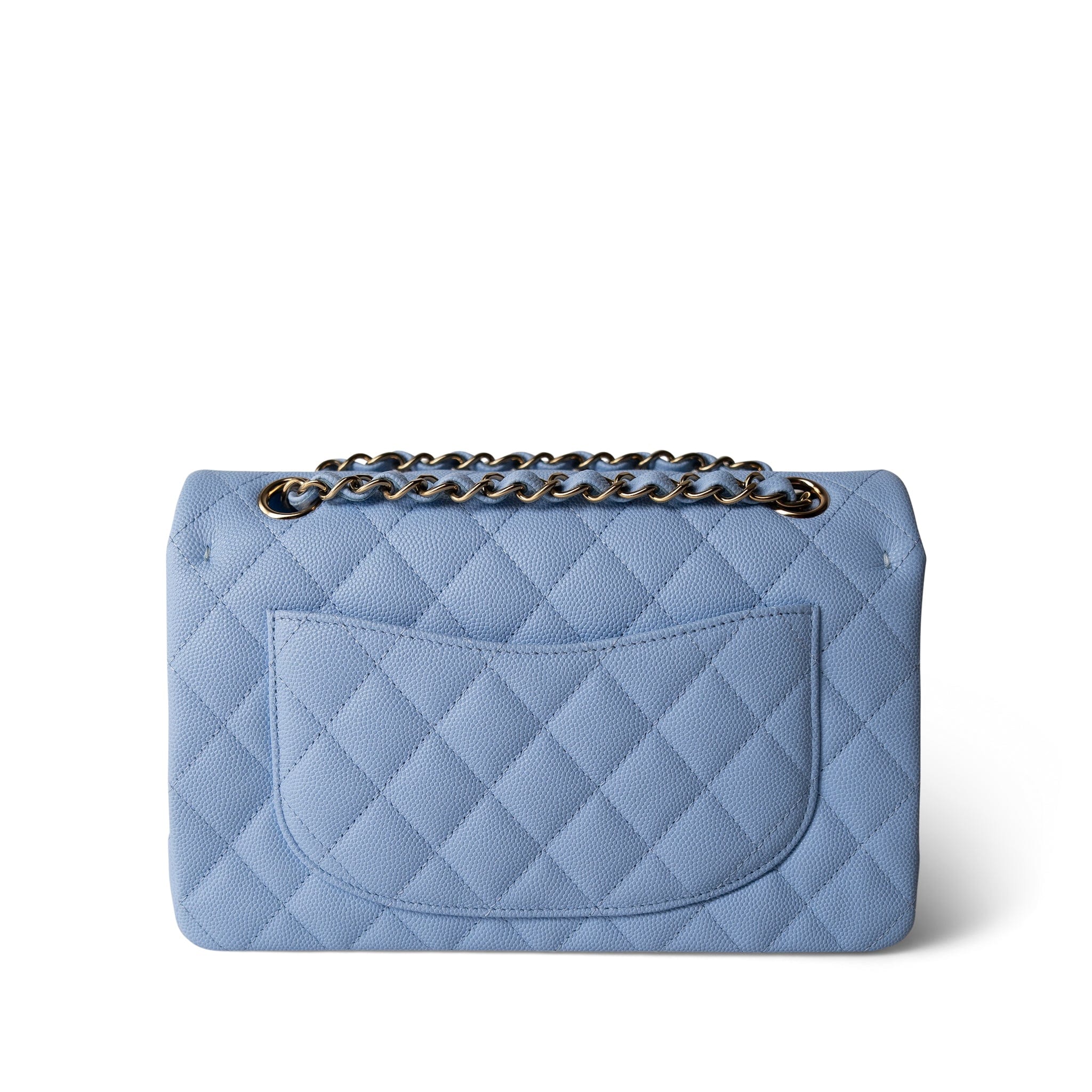 CHANEL Blue 23P Blue Caviar Quilted Classic Flap Small Light Gold Hardware - Redeluxe