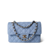 CHANEL Blue 23P Blue Caviar Quilted Classic Flap Small Light Gold Hardware - Redeluxe