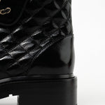 CHANEL Boots Shinny Calfskin Quilted Lace up Combat Boots - Redeluxe