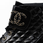 CHANEL Boots Shinny Calfskin Quilted Lace up Combat Boots - Redeluxe