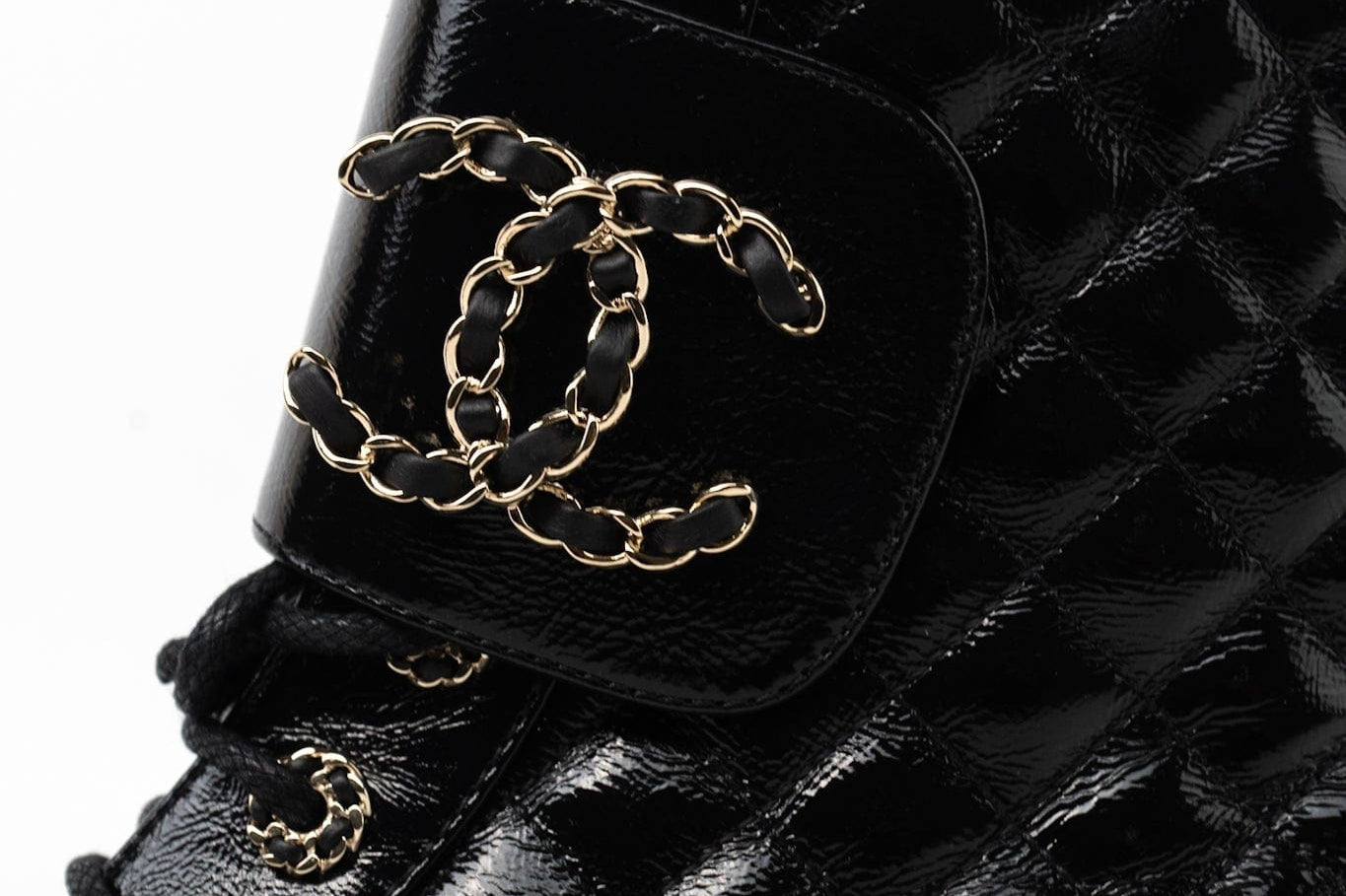 CHANEL Boots Shinny Calfskin Quilted Lace up Combat Boots - Redeluxe