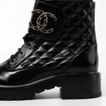 CHANEL Boots Shinny Calfskin Quilted Lace up Combat Boots - Redeluxe