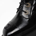 CHANEL Boots Shinny Calfskin Quilted Lace up Combat Boots - Redeluxe