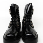 CHANEL Boots Shinny Calfskin Quilted Lace up Combat Boots - Redeluxe