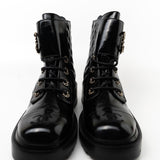 CHANEL Boots Shinny Calfskin Quilted Lace up Combat Boots - Redeluxe