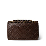 CHANEL Brown Small Brown Lambskin Quilted Classic Flap Gold Hardware - Redeluxe