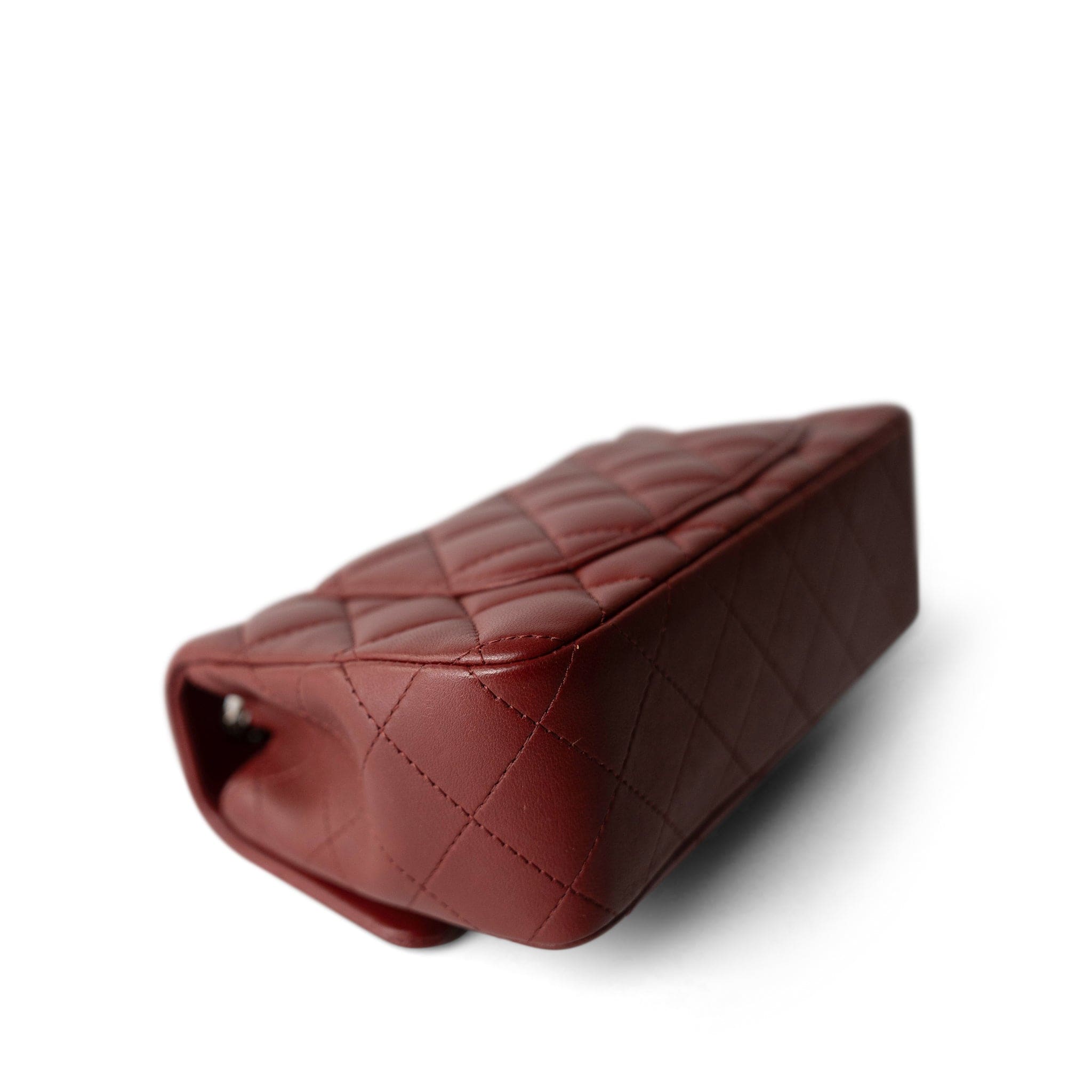 CHANEL Burgundy Burgundy Lambskin Quilted Mini Rectangular Flap Light Gold Hardware - Redeluxe