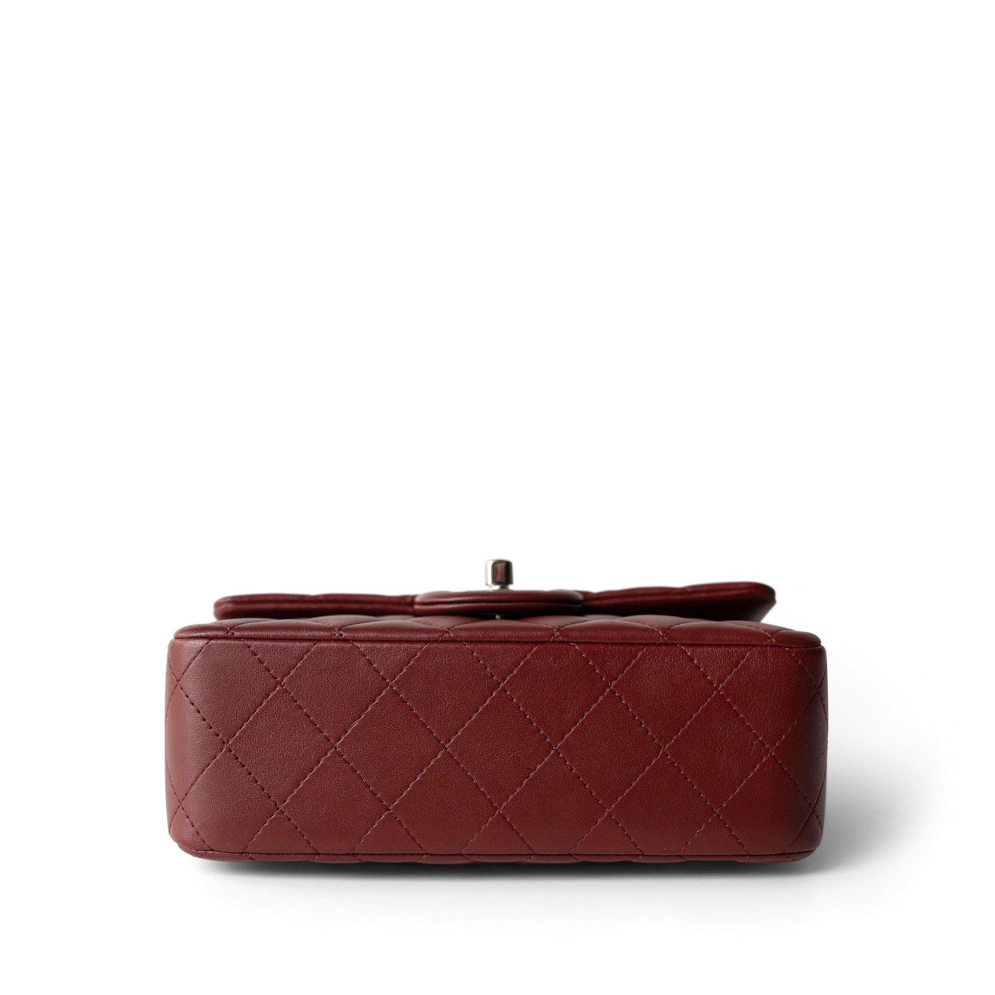 CHANEL Burgundy Burgundy Lambskin Quilted Mini Rectangular Flap Light Gold Hardware - Redeluxe