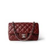 CHANEL Burgundy Burgundy Lambskin Quilted Mini Rectangular Flap Light Gold Hardware - Redeluxe