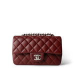 CHANEL Burgundy Burgundy Lambskin Quilted Mini Rectangular Flap Light Gold Hardware - Redeluxe