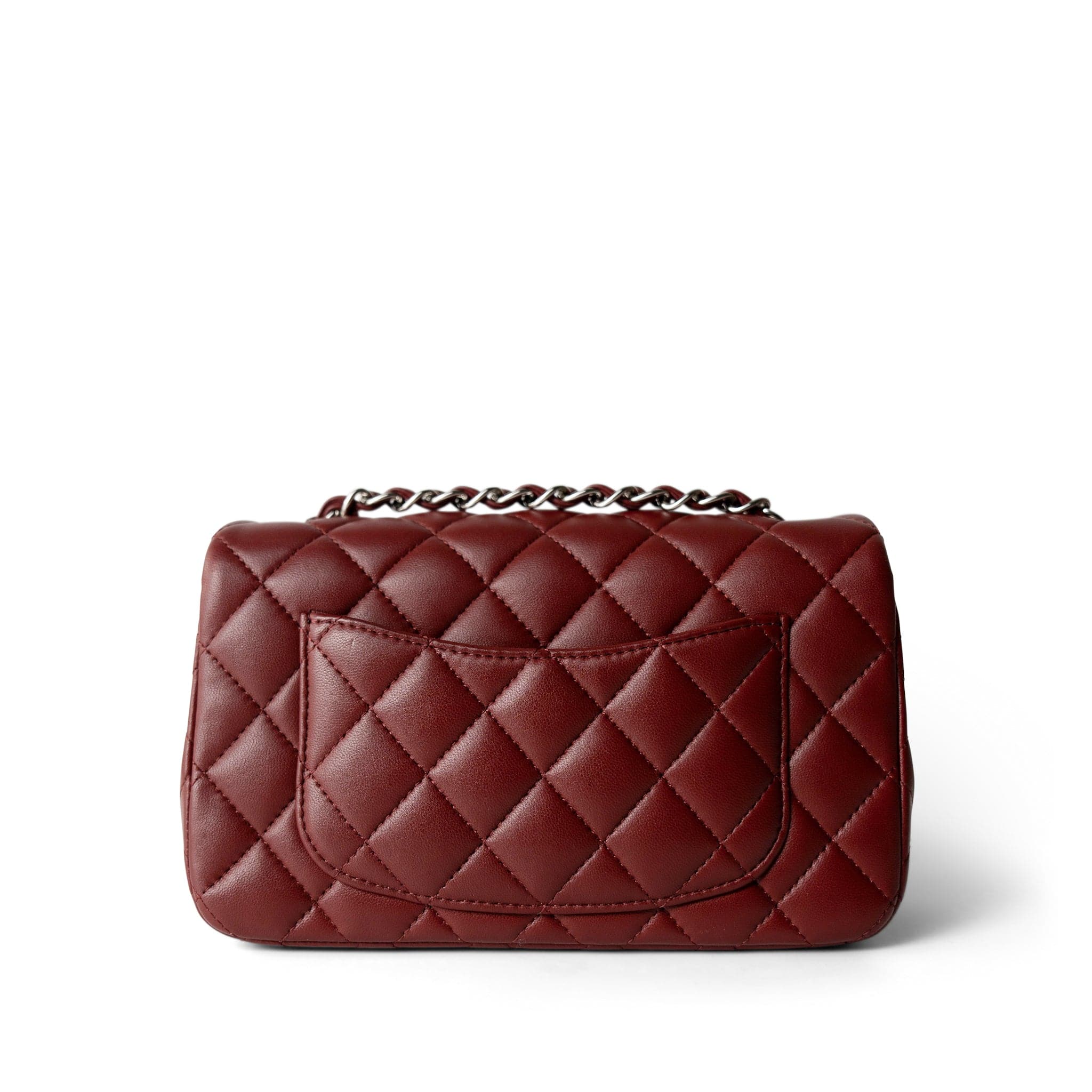 CHANEL Burgundy Burgundy Lambskin Quilted Mini Rectangular Flap Light Gold Hardware - Redeluxe