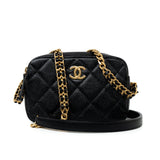 CHANEL Camera Case Black 22P Black Caviar Quilted Melody Chain Camera Bag Aged Gold Hardware - Redeluxe