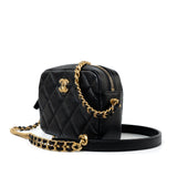 CHANEL Camera Case Black 22P Black Caviar Quilted Melody Chain Camera Bag Aged Gold Hardware - Redeluxe