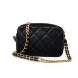 CHANEL Camera Case Black 22P Black Caviar Quilted Melody Chain Camera Bag Aged Gold Hardware - Redeluxe