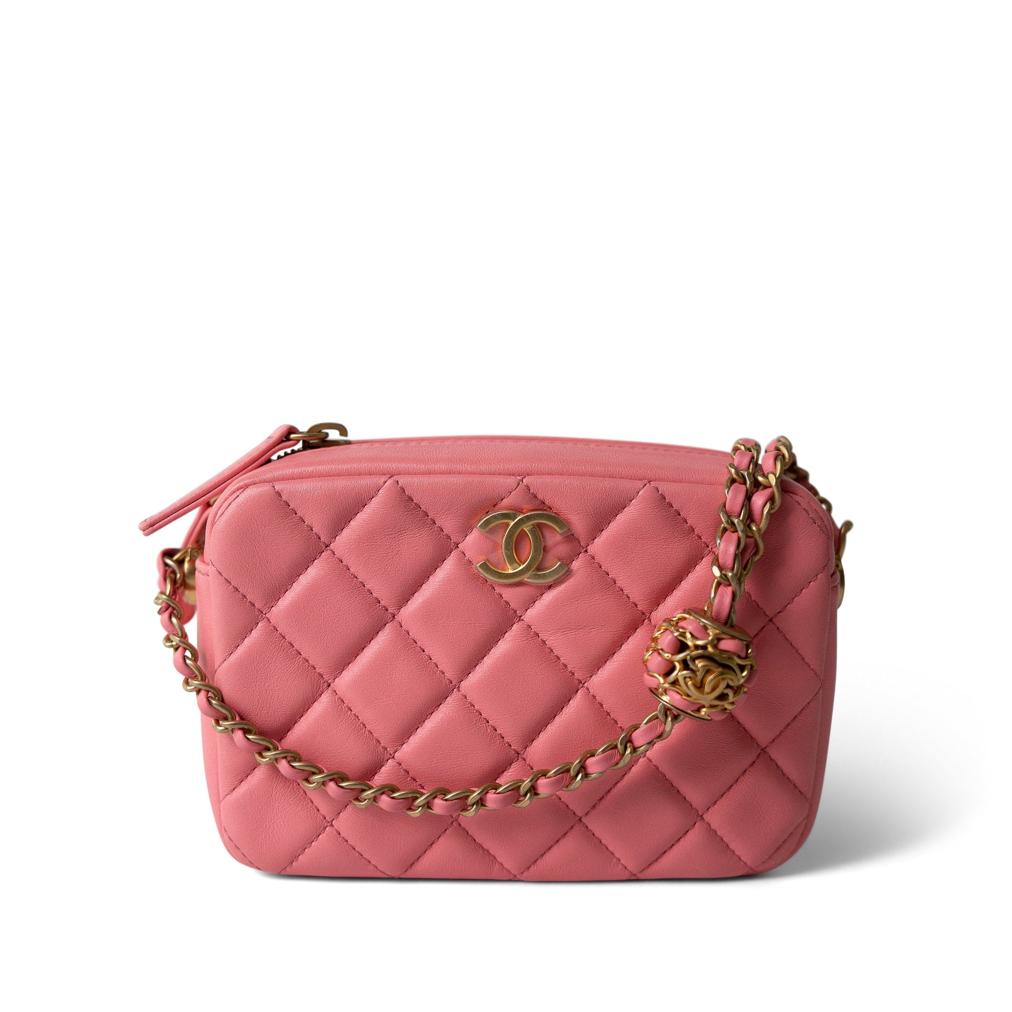 CHANEL Camera Case PINK 22S Pink Lambskin Quilted Camera Case Aged Gold Hardware - Redeluxe