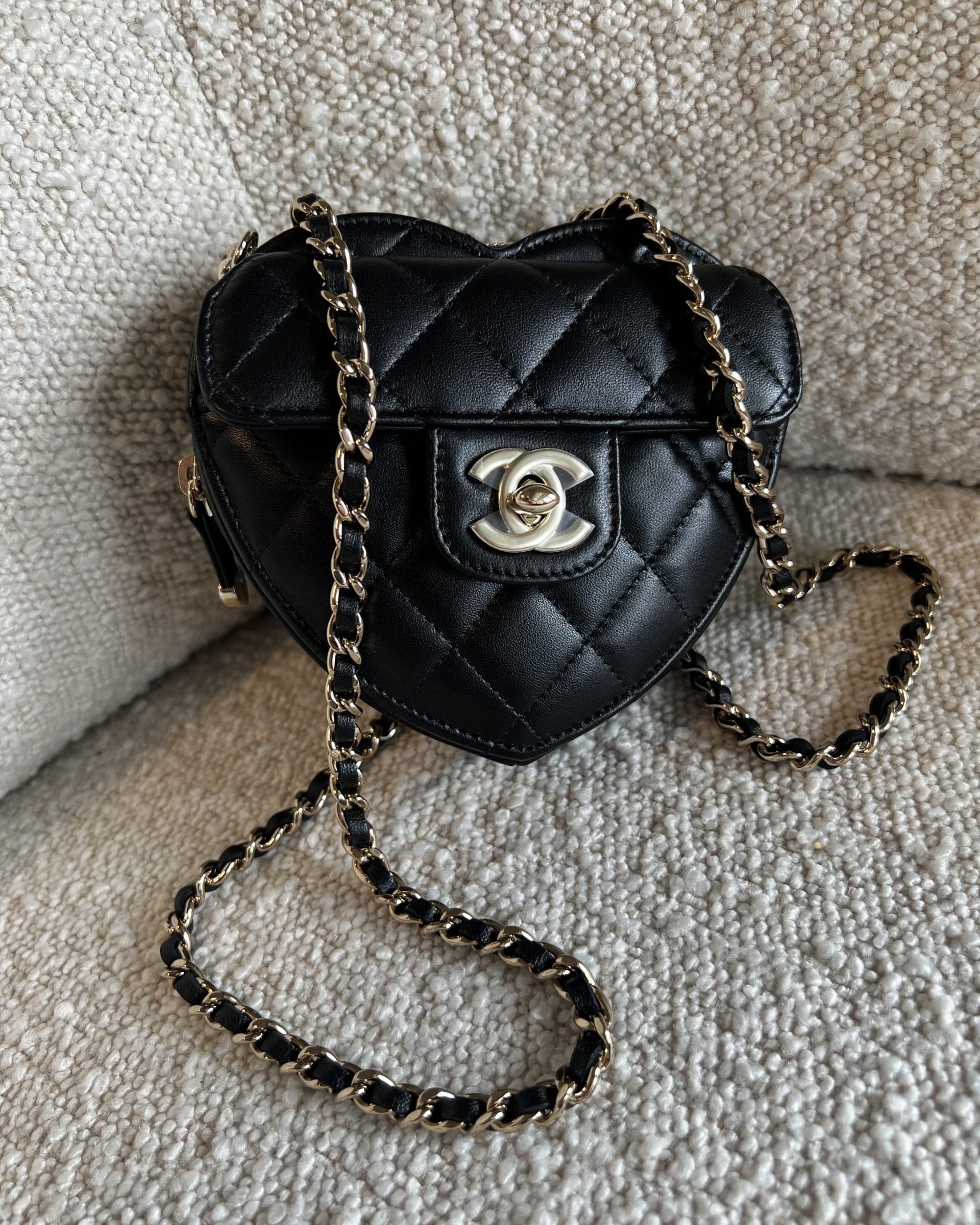 CHANEL Clutch 22S CC In Love Black Lambskin Quilted Small (Clutch on Chain) Heart Bag LGHW - Redeluxe