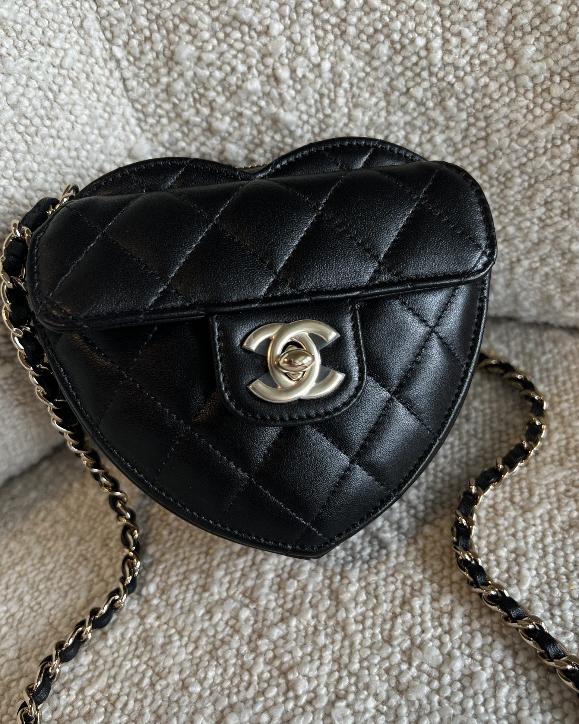 CHANEL Clutch 22S CC In Love Black Lambskin Quilted Small (Clutch on Chain) Heart Bag LGHW - Redeluxe