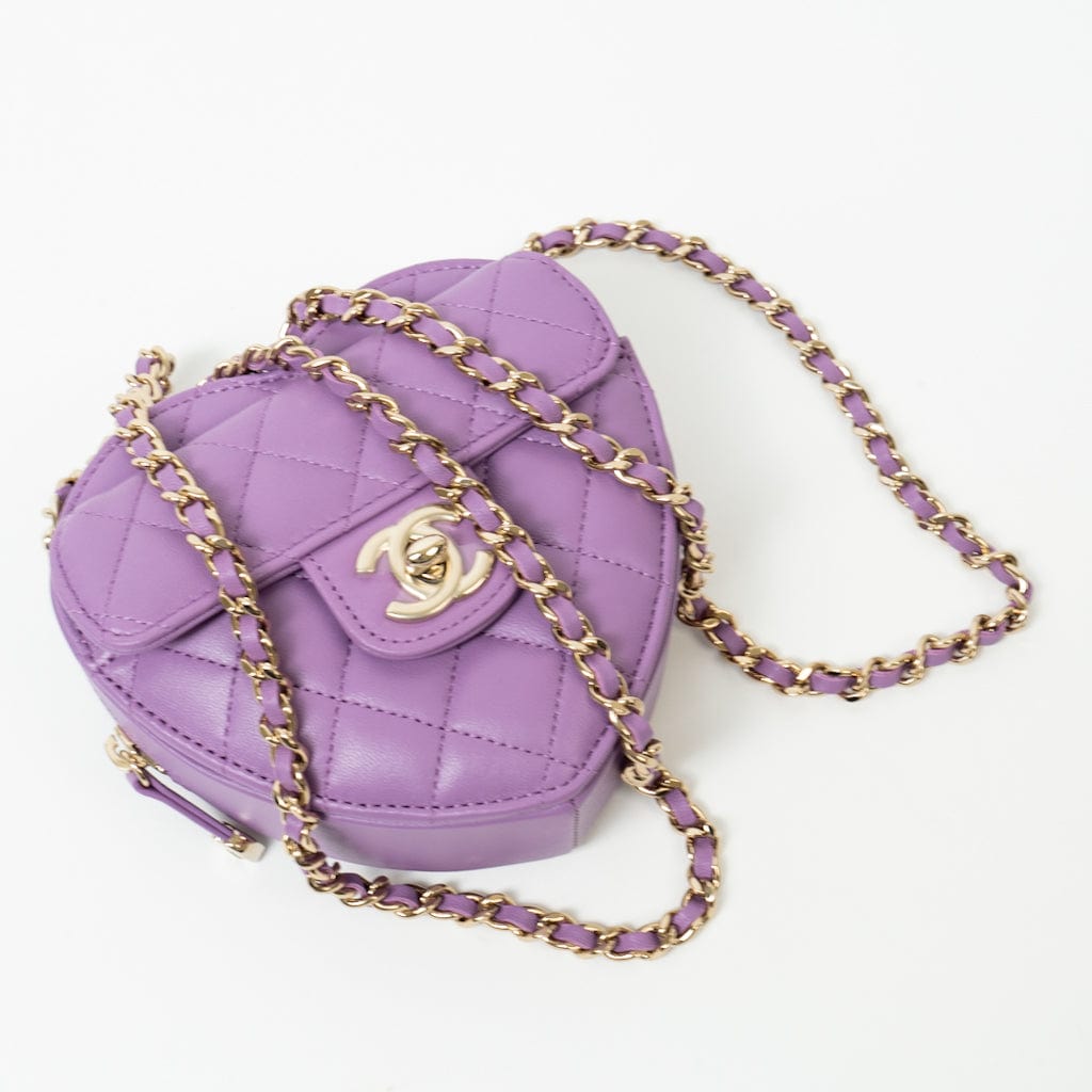 CHANEL Clutch Purple 22S CC In Love Purple Lambskin Quilted Small (clutch with Chain) Heart Bag LGHW - Redeluxe