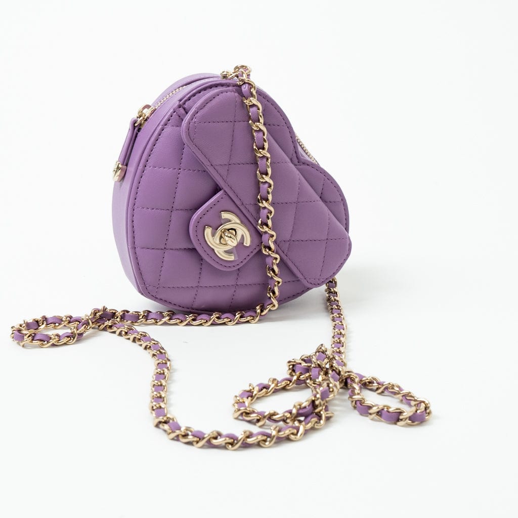 CHANEL Clutch Purple 22S CC In Love Purple Lambskin Quilted Small (clutch with Chain) Heart Bag LGHW - Redeluxe